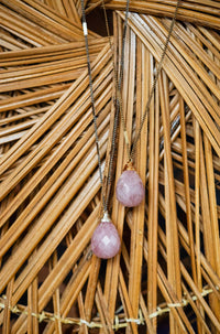 Zara Natural Stone Drop Necklace | Rose Quartz