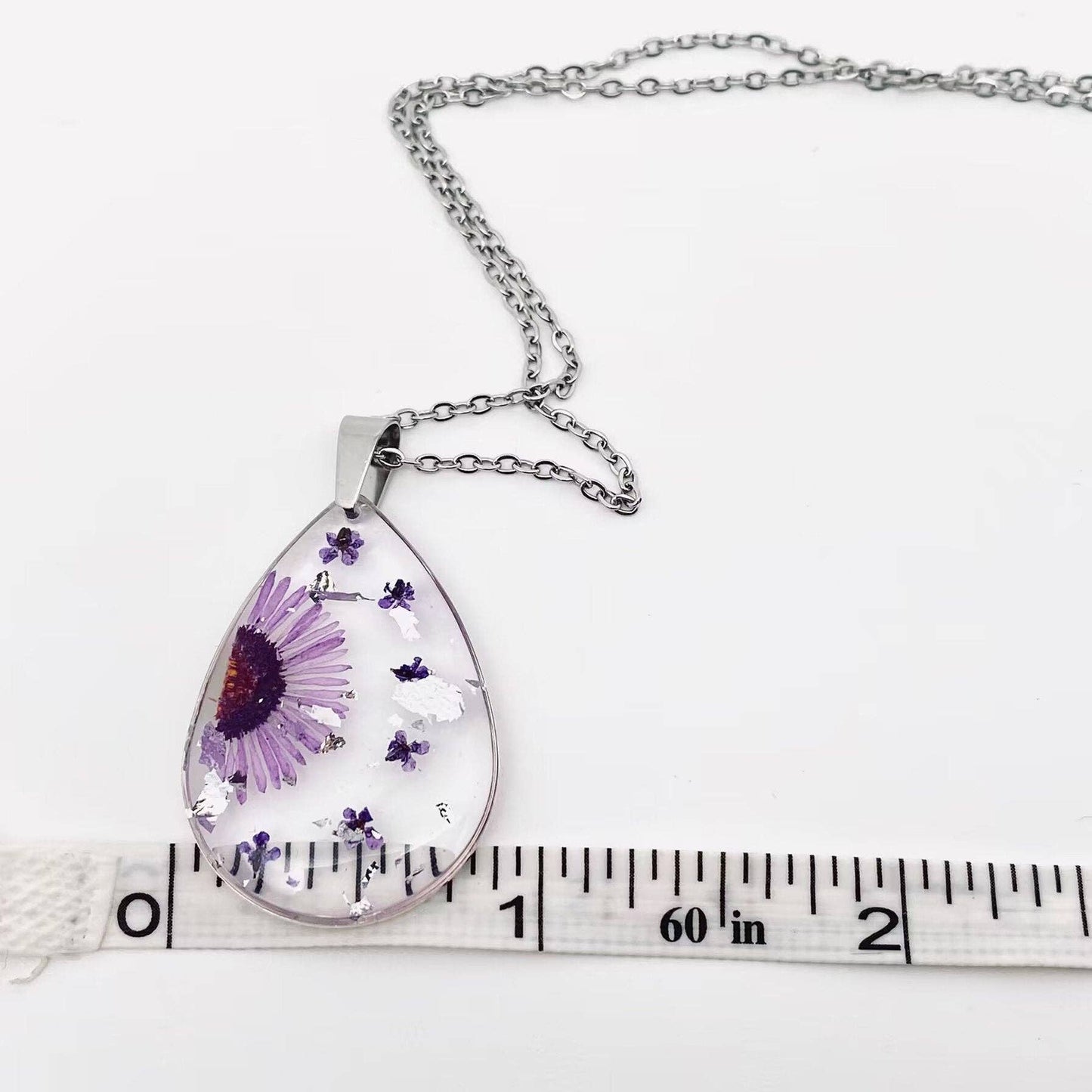 Purple Chrysanthemum Dried Flower Pendant Necklace - PDF