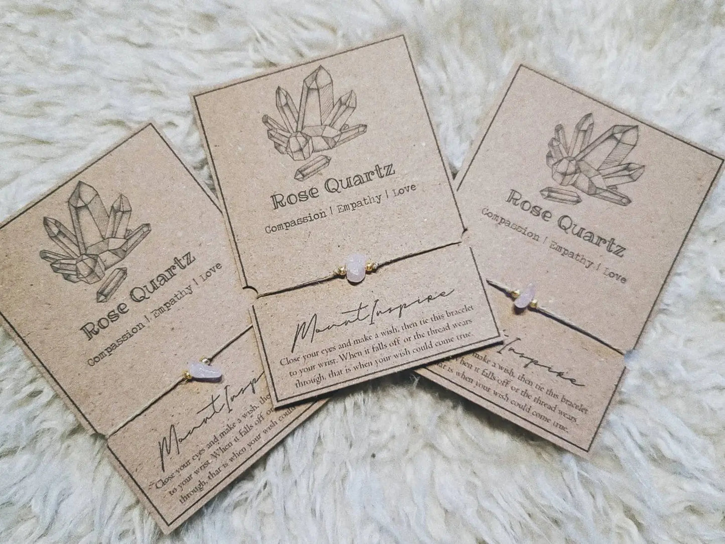 Rose Quartz Crystal Wish Bracelet with Hemp & Gold Beads