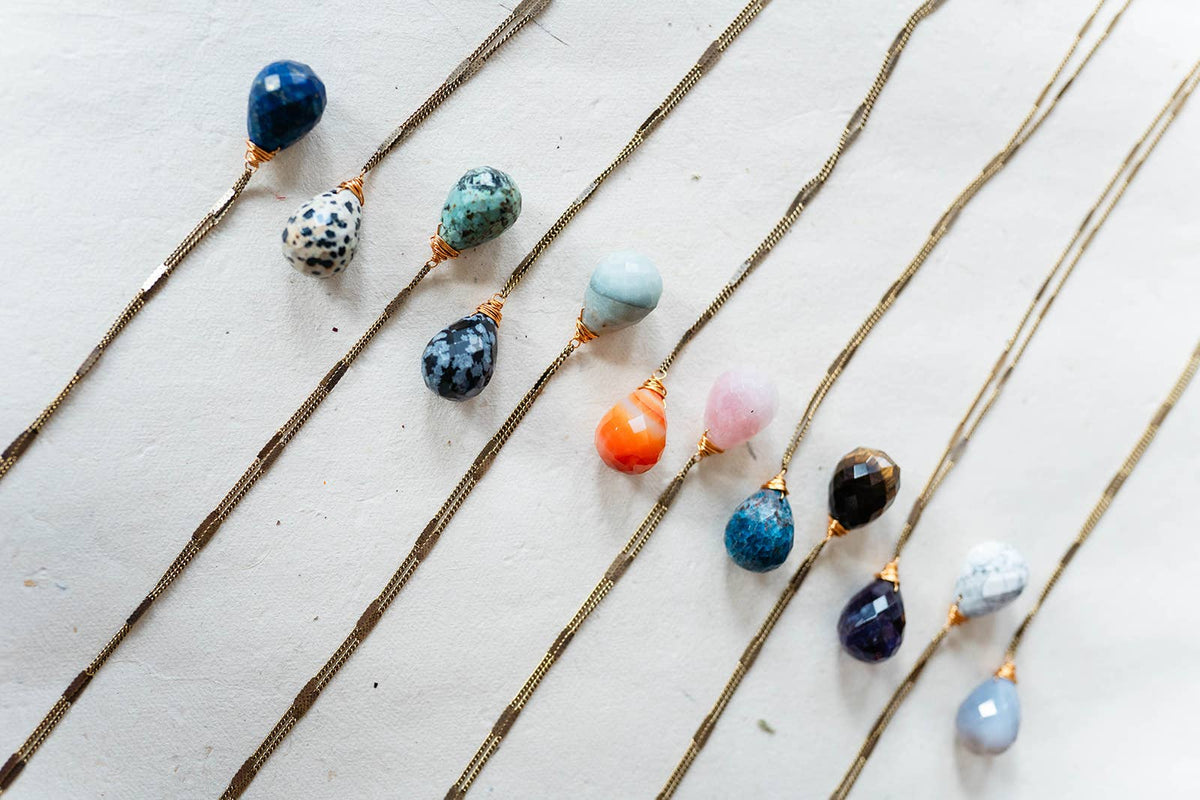 Zara Natural Stone Drop Necklace | Rose Quartz