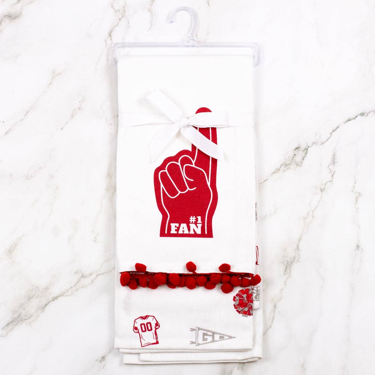 Football Fan Hand Towels   White/Red/Gray   20x28   Set of 2