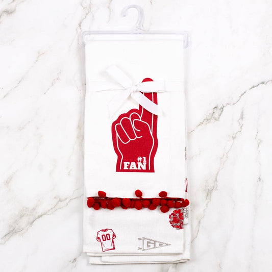 Football Fan Hand Towels   White/Red/Gray   20x28   Set of 2