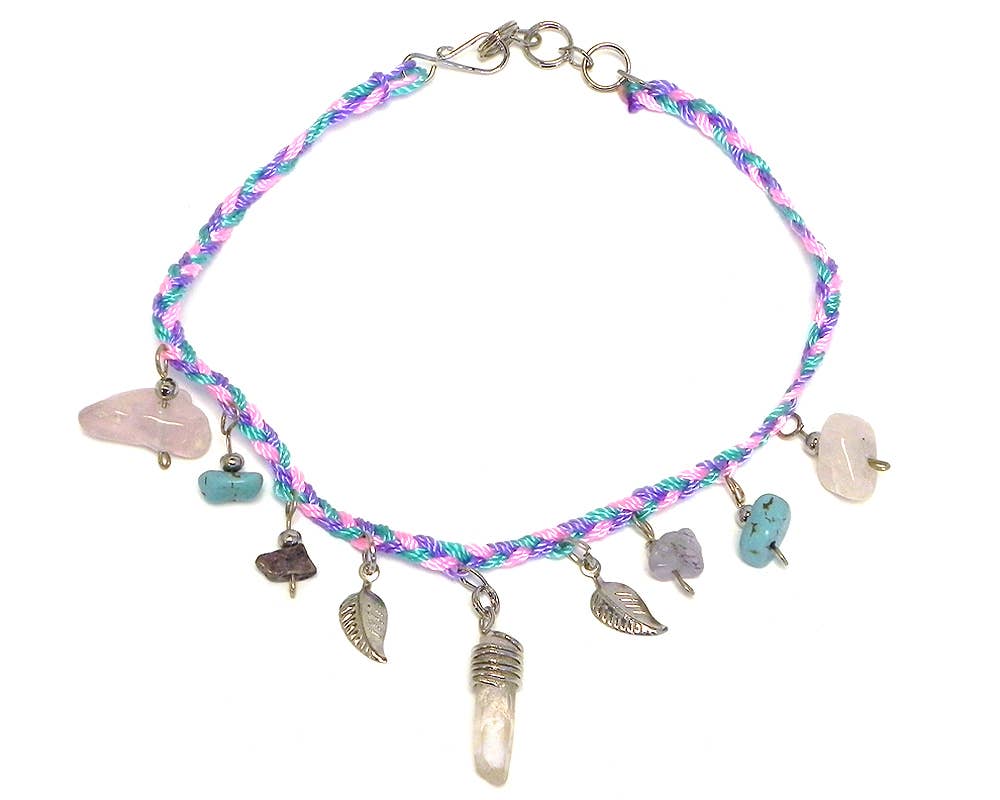 Crystal Chip Stone Macrame Rope Anklet