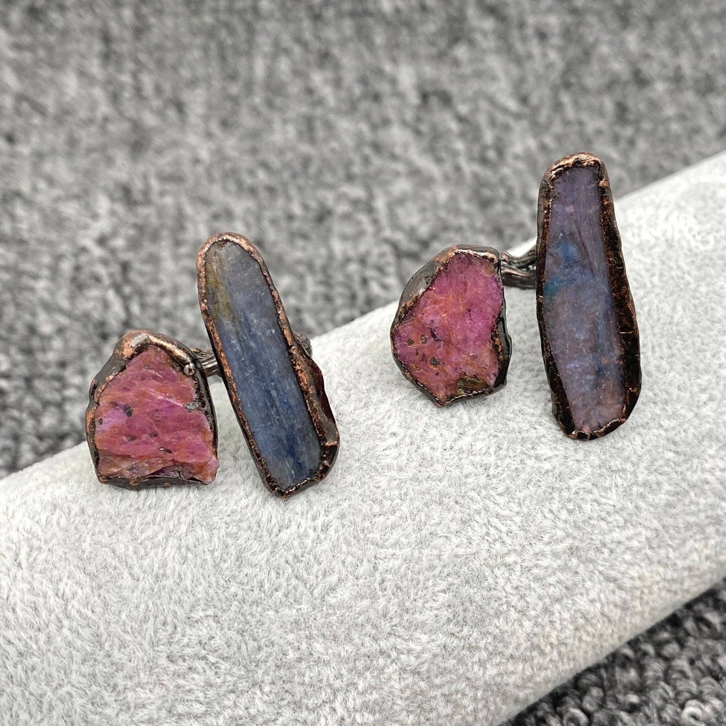 Natural Stone Raw Ruby & Kyanite Vintage Adjustable Ring - CS