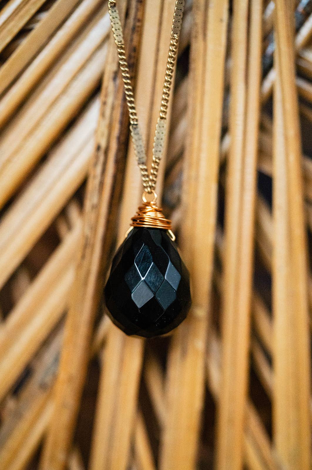 Zara Natural Stone Drop Necklace | Black Jasper