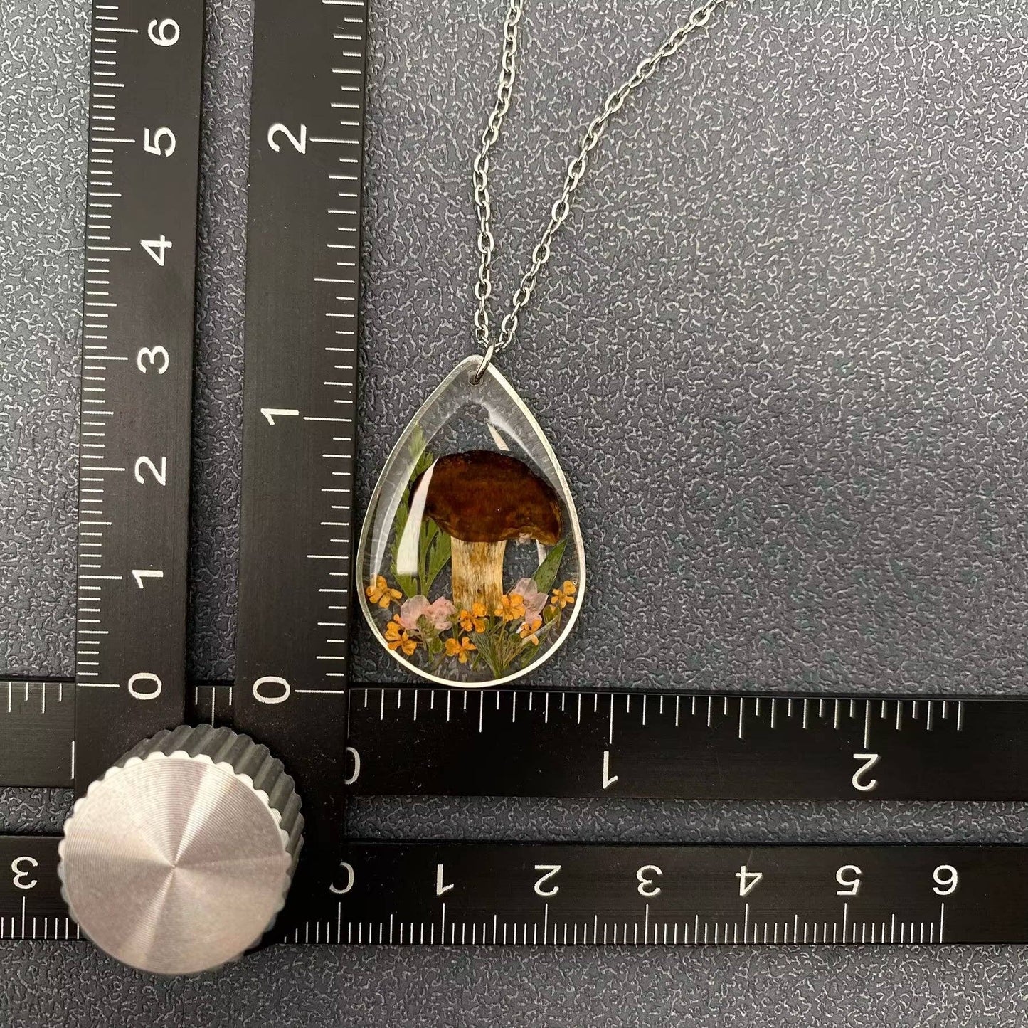 Dried Flower Mushroom Drop Charm Necklace - PDF