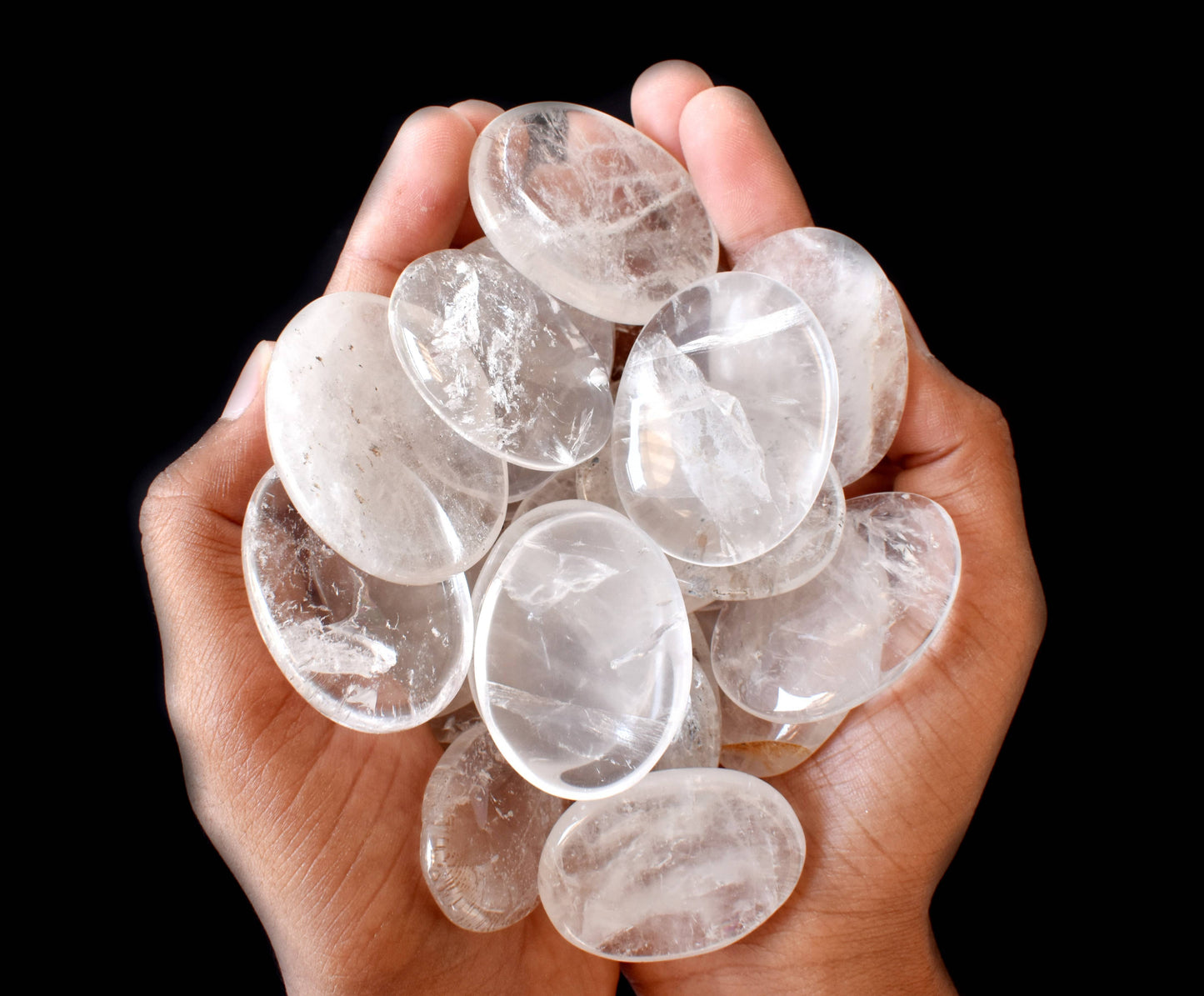 Lot of 20Pcs Clear Quartz Worry Stone(Thumb Indent Crystals)