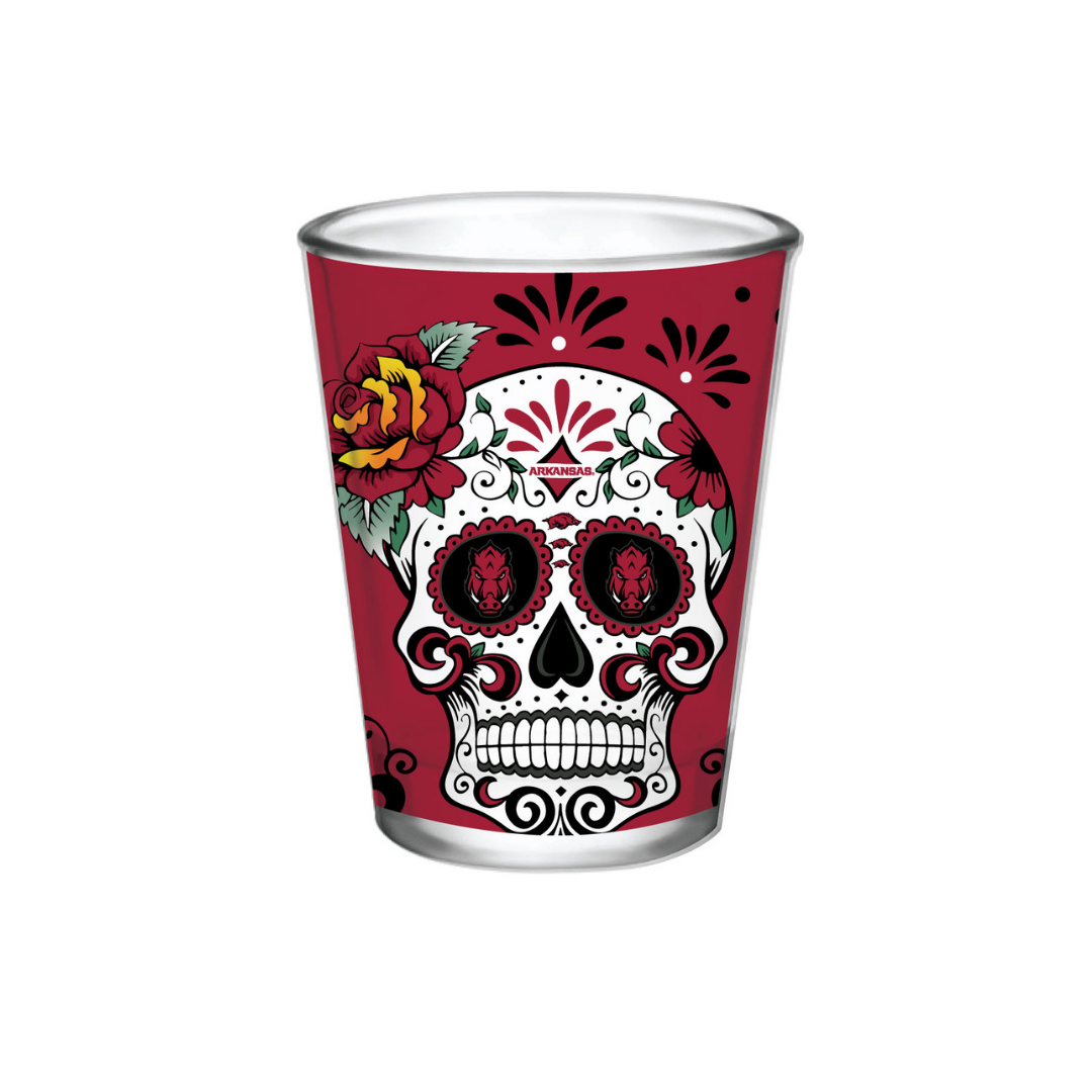 2oz Arkansas Razorbacks Dia de los Muertos Skull Shot Glass
