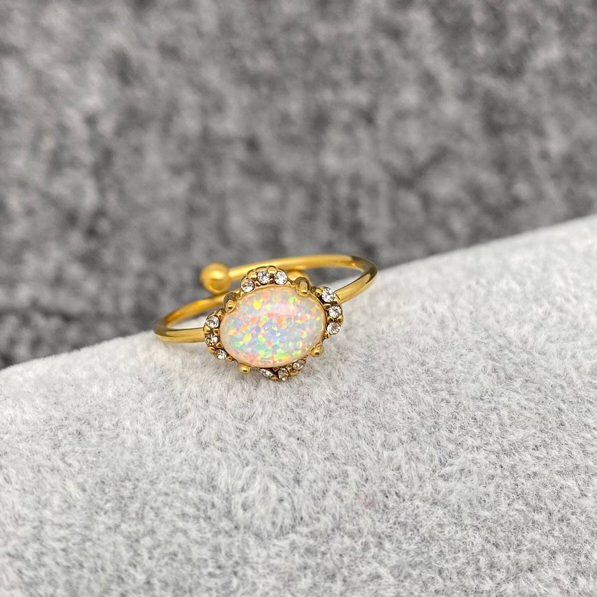 Lucky Opal 18K Gold Plated SS Adjustable Ring - FGS/CS