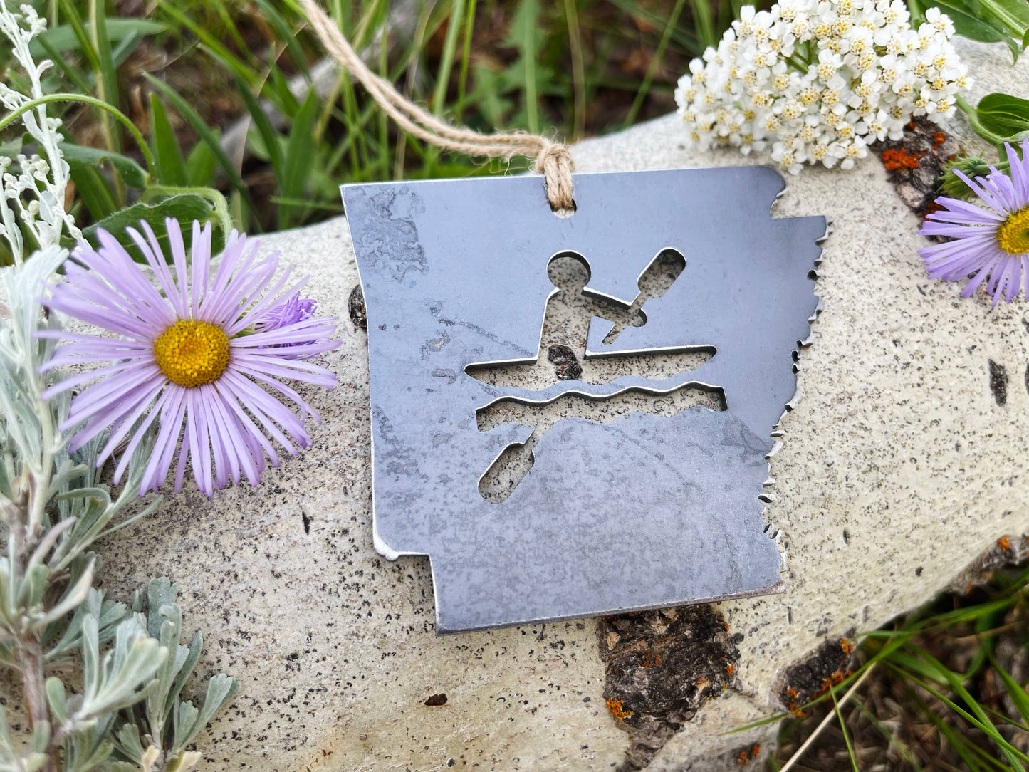 Arkansas State Kayak or Canoe Ornament made from Raw Steel