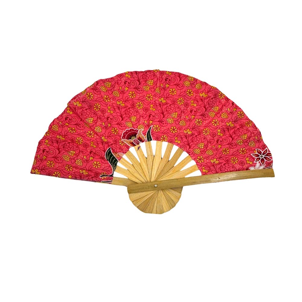 Floral Fabric Wooden Folding Fan - Assorted