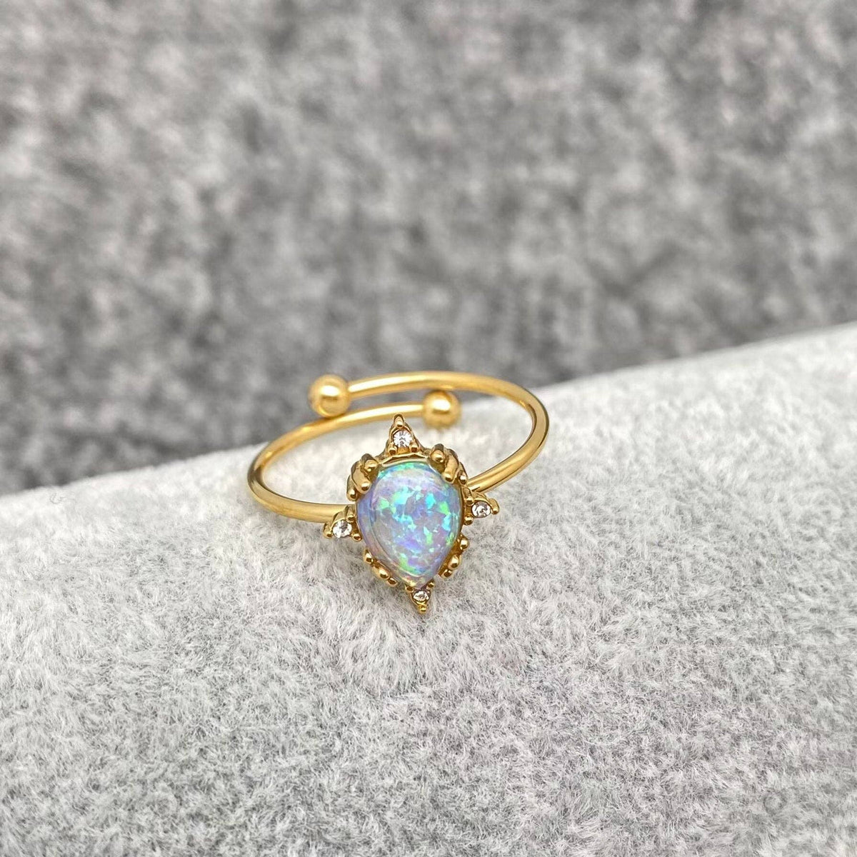 Lucky Opal 18K Gold Plated SS Adjustable Ring - FGS/CS