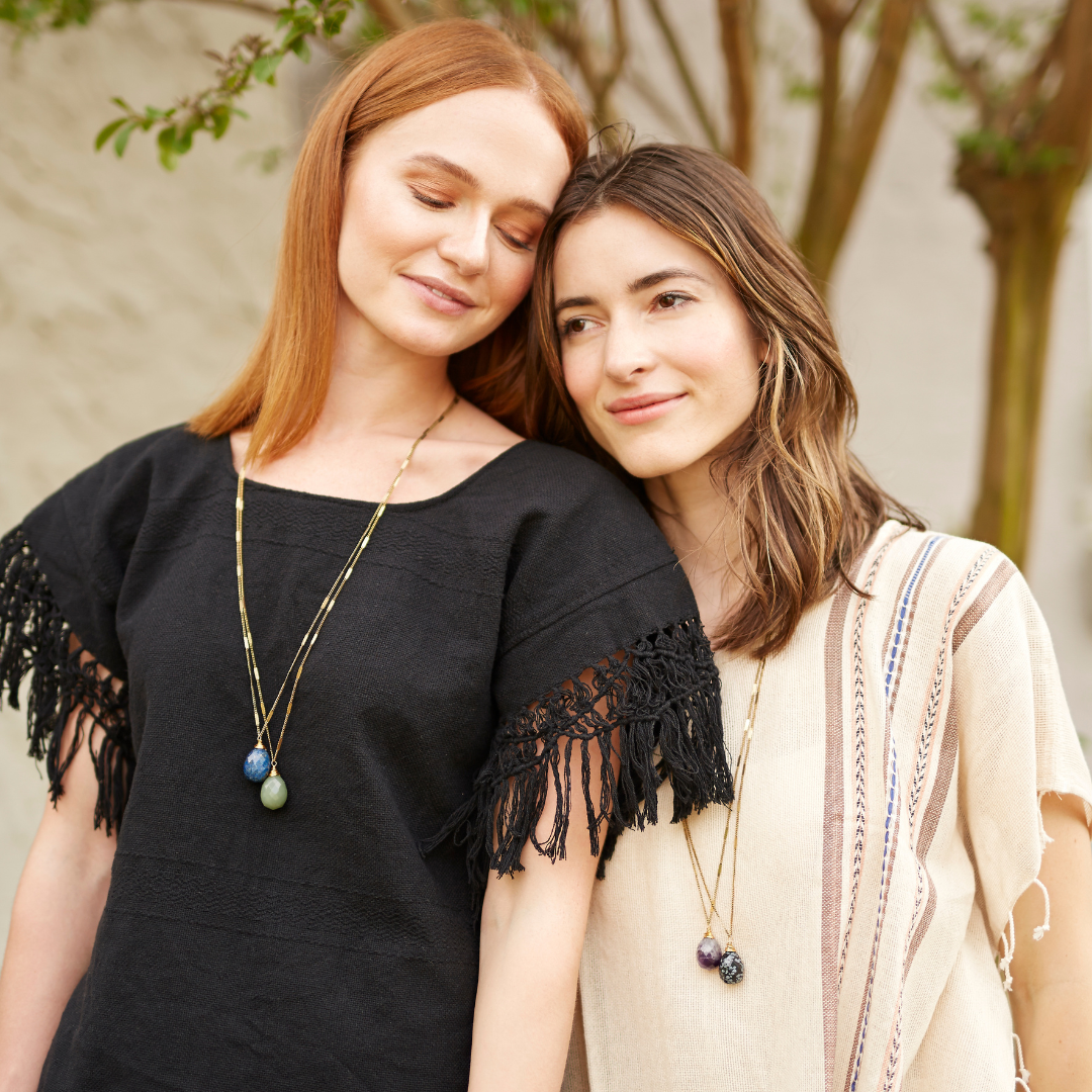 Zara Natural Stone Drop Necklace | Rose Quartz