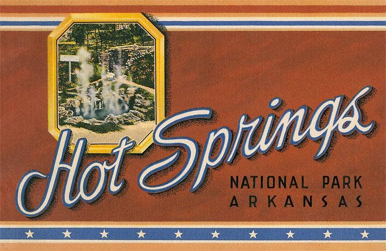 AR-127 Flag, Hot Springs National Park, Arkansas - Vintage Image, Postcard