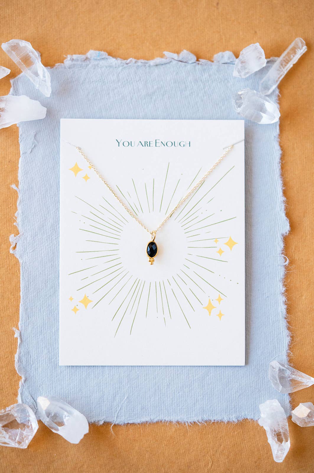 Tiny Gemstone Necklace on "YOU ARE" Card