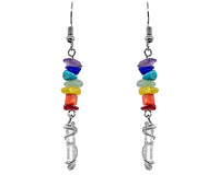 Rainbow Chip Stone Wire Wrapped Quartz Crystal Earrings