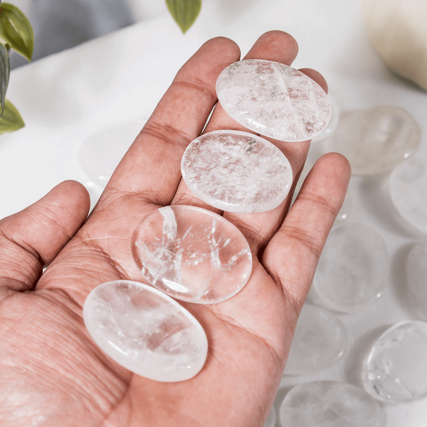 Lot of 20Pcs Clear Quartz Worry Stone(Thumb Indent Crystals)