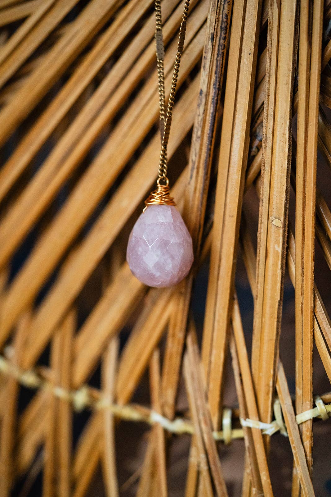 Zara Natural Stone Drop Necklace | Rose Quartz