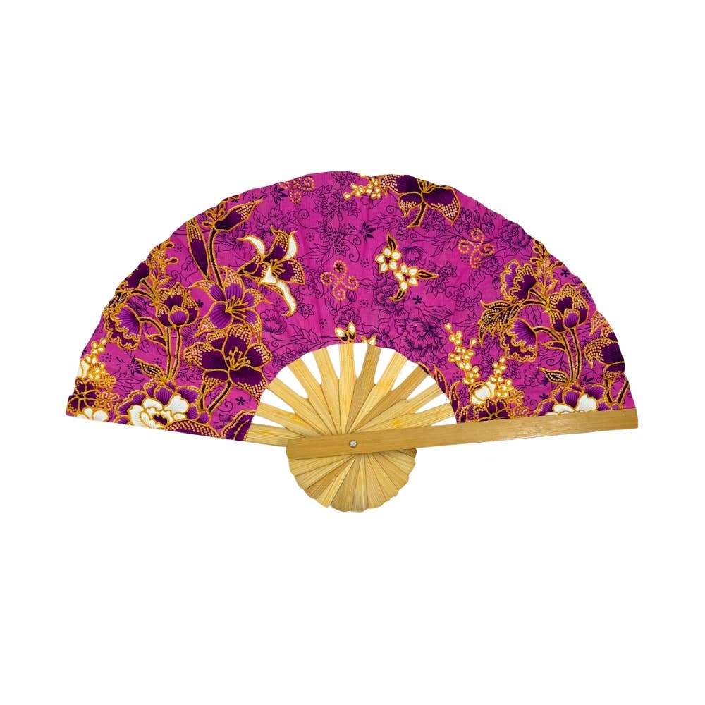 Floral Fabric Wooden Folding Fan - Assorted