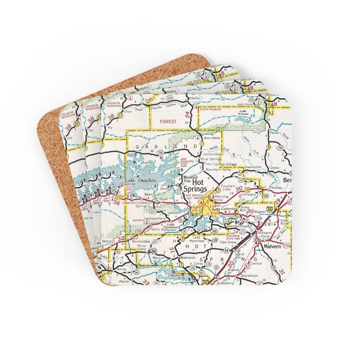 Hot Springs Arkansas Map Coaster Set of 4